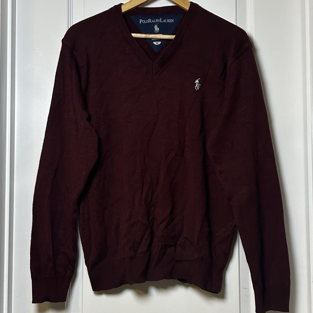Polo Ralph Lauren Vintage Made in‎ USA V-Neck Long Sleeve Burgundy Sweater